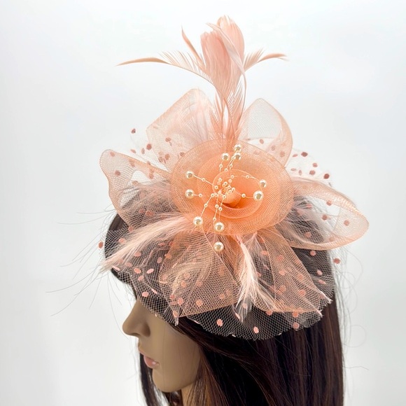 Vintage Feather Pearl Mesh Derby Headpiece Headband Headpiece Fascinator - Picture 3 of 14